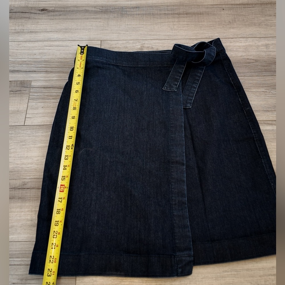 LOFT Dark Blue Denim Wrap Skirt 14 High Waist Jean Skirt Workplace Office Fall - Picture 7 of 11